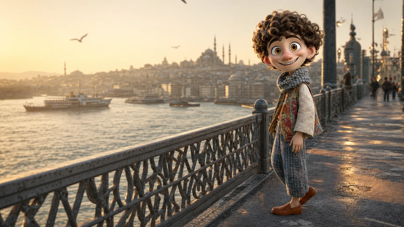 Ali napfelkeltekor a Galata hídon, a Boszporusz előtt